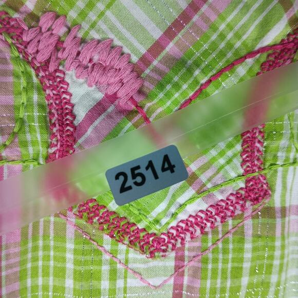 Ariat Shirt Womens Large Green Pink Plaid Fitted Western Pearl Snap Embroidered - Picture 14 of 14